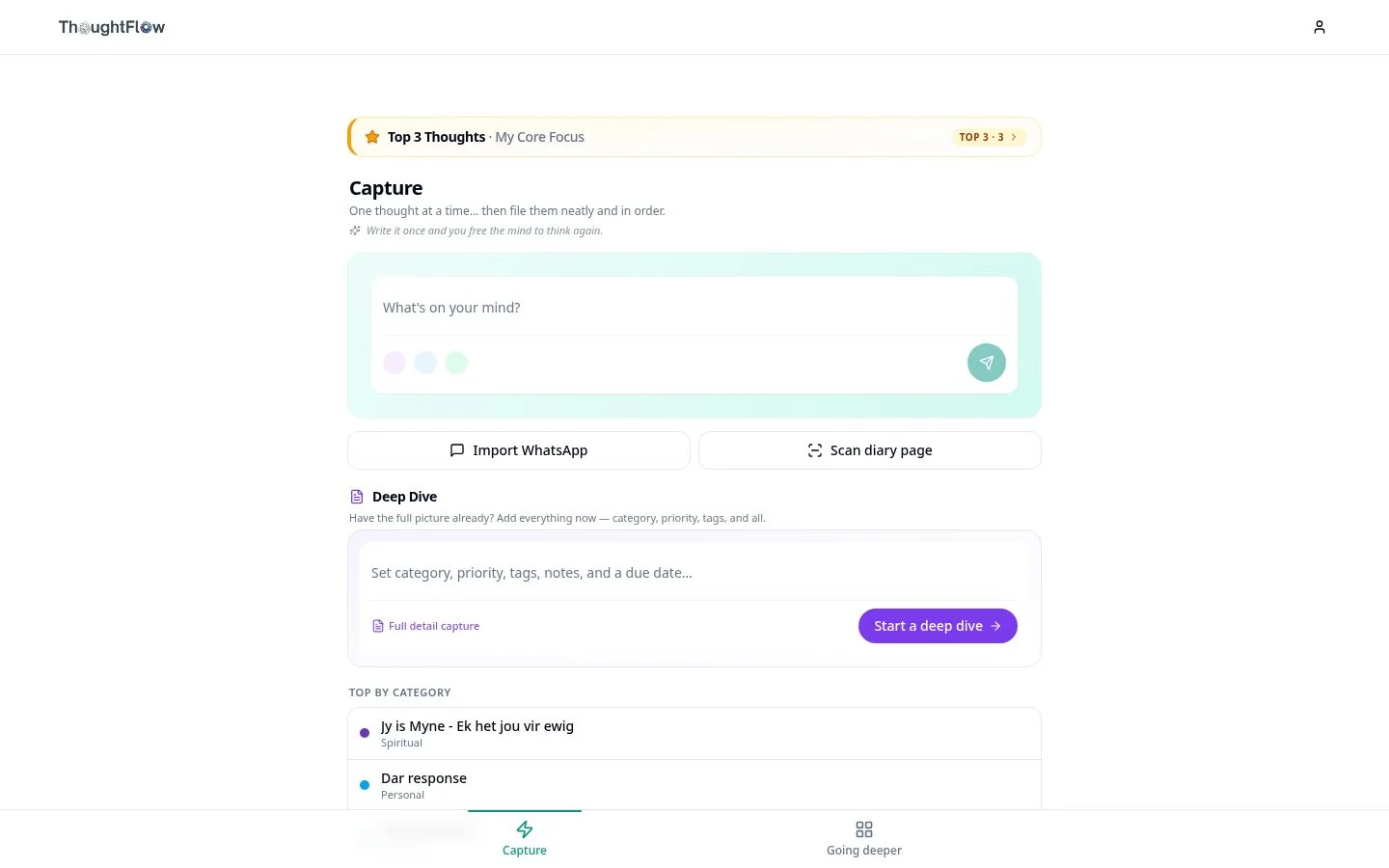ThoughtFlow – idea capture screen