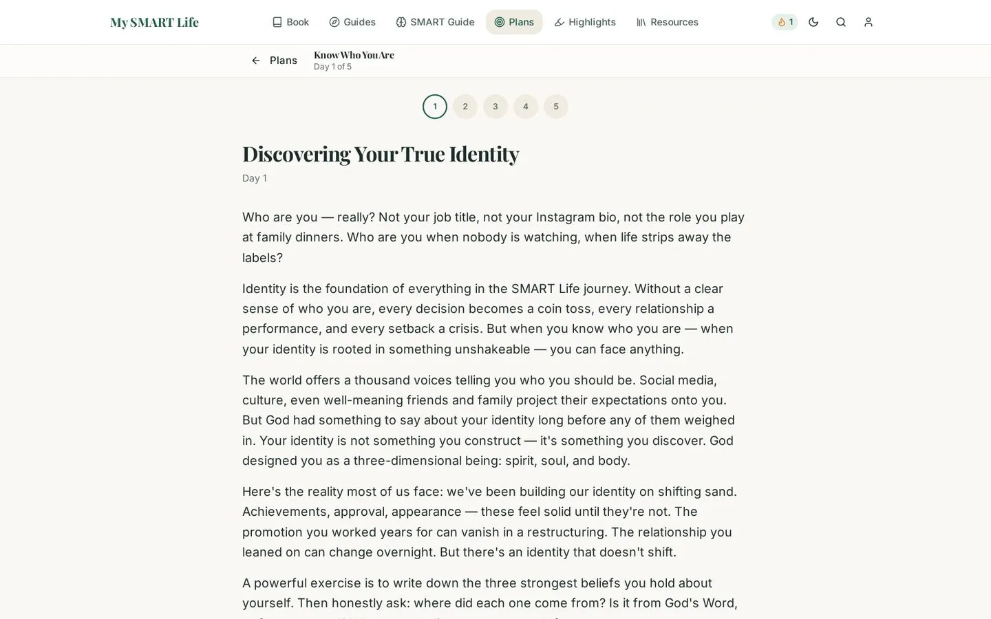 My SMART Life – reading plan day screen